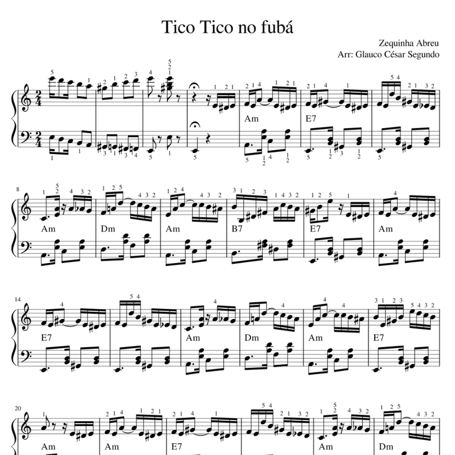 Página da partitura de Tico-Tico no Fubá